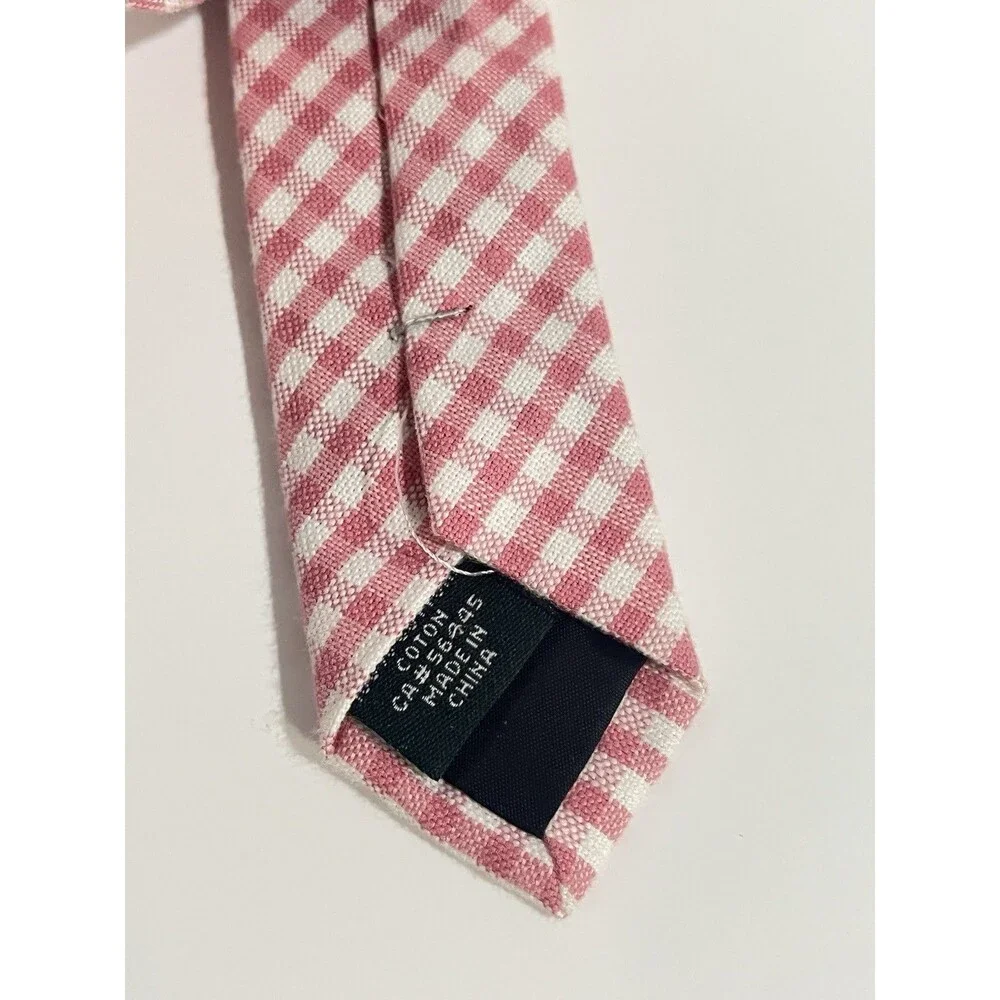 J.CREW 100% Cotton Tie Pink White Plaid Necktie NEW 2.5” X 57”